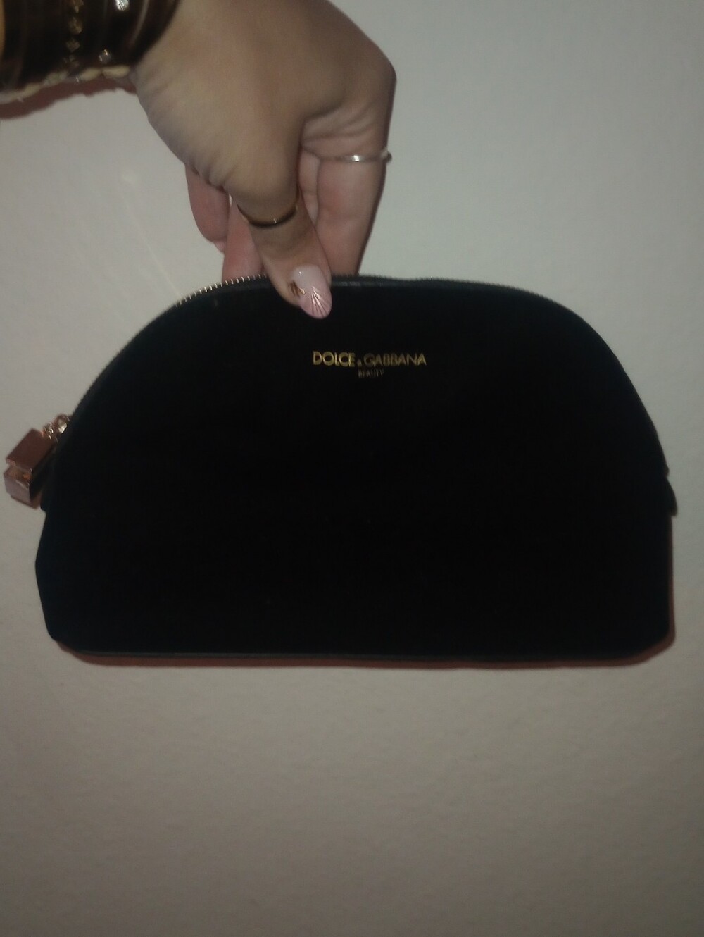 GWP Dolce & Gabbana Black Velvet Cosmetic Pouch with Gold Perfume Bottle Zipper